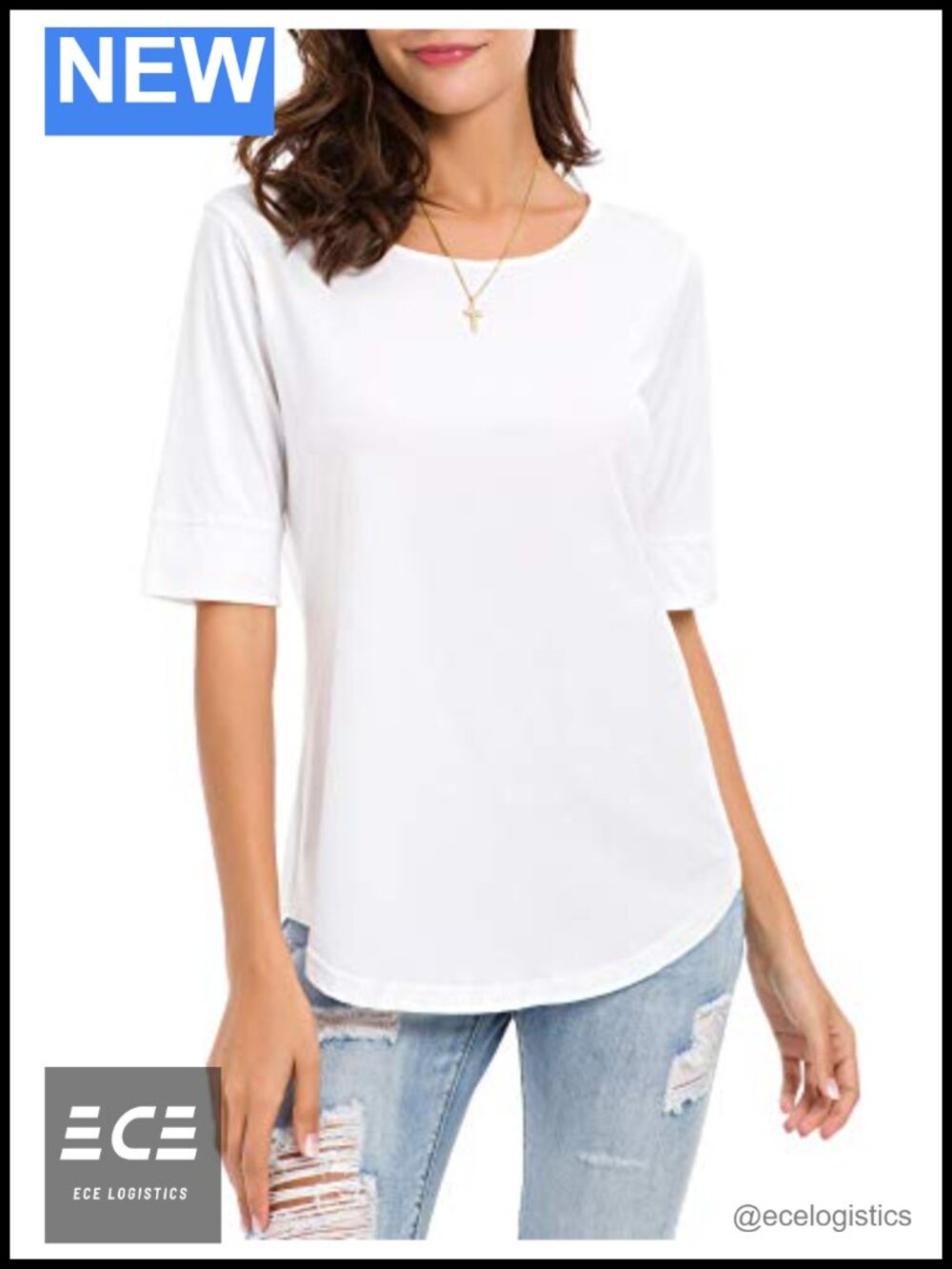 Womens Elbow Length Sleeve Scoop Neck Tunic Top Casual Summer Blouse